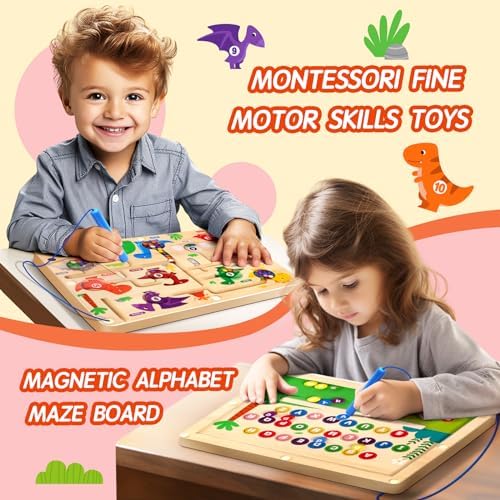 2 in 1 Magnetic Color and Number Maze Double-Sided ABC Alphabet Puzzles Board Magnet Dinosaur Counting Maze Preschool Learning Montessori Education 3 4 5 Years Toys (Multicolored, One Size) - Image 3