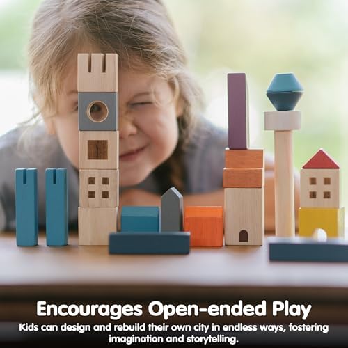 PlanToys® Cityscape Blocks Wooden Montessori Building Imaginative Kids Set - Image 5