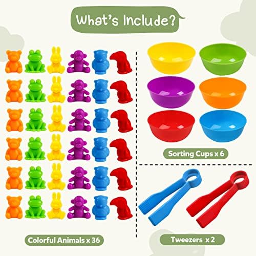 TSYAN Counting Animals Matching Games Sensory Toys with Sorting Bowls Preschool Learning Activities Color Classification Montessori Educational Toys Set Gift for Boys Girls Toddlers Toys Age 3+ - Image 2