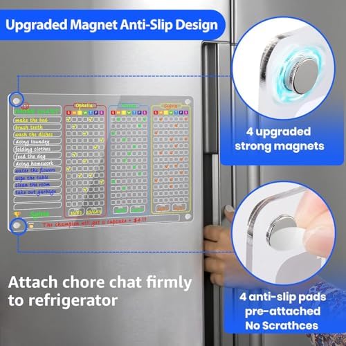 PigPotParty Acrylic Magnetic Chore Chart for Multiple Kids, Large 16x12 in - Image 4