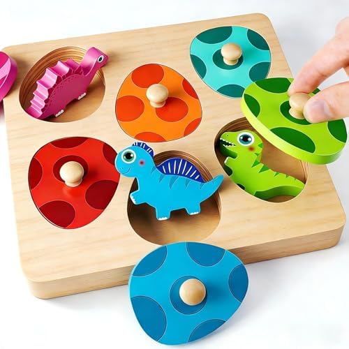 Montessori Toys for 1 Year Old Boys Girls Gifts: Wooden Shape Sorter & Color Match Baby Puzzles 12-18 Months - Dinosaur Matching Eggs Peg Puzzle for 1 2 Year Old Toddler Learning Activities by EDUJOY