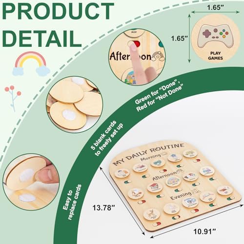 Wooden Chore Chart for Kids, Daily Visual Routine Schedule Educational Gift - Image 5