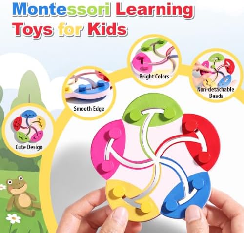 Wooden Montessori Toys for 2 3 4 5 Year Old | Color Sorting Bead Maze Board, Fine Motor Skills Preschool Learning Activities, Travel Game for Toddlers - Image 2