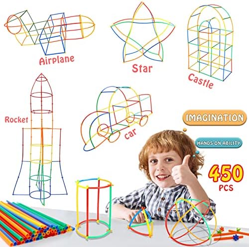 Ggiibro Creative Straw STEM Building Toys 450Pcs Aged for 3-5 5-7 Preschool Kids Constructor Toy Thin Tube Toy DIY Educational Interlocking Plastic Engineering Toys Kit for Boys and Girls - Image 3