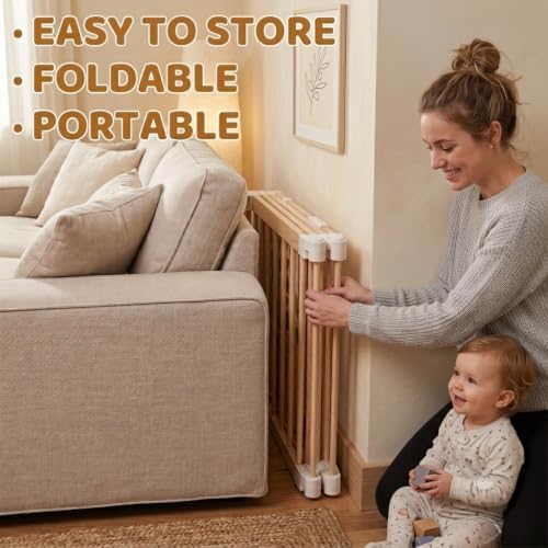 Wooden Baby Playpen with Child Safety Lock, 4-Panel Adjustable Foldable Play Yard for Toddlers, Tree Activity Board Montessori Playpen, Portable Indoor Baby Fence & Activity Center for Infant - Image 4