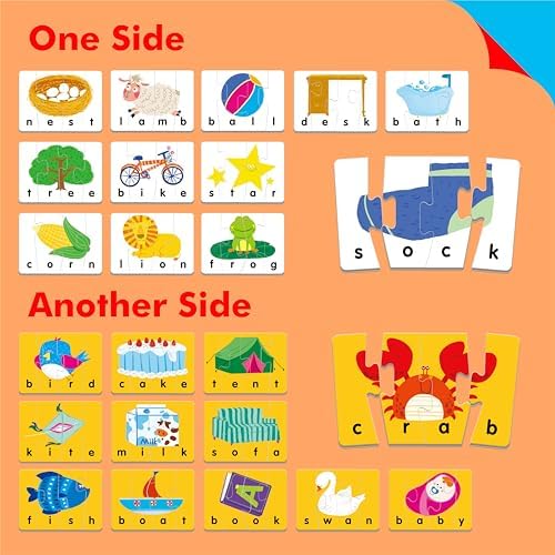 Self-Correcting Spelling Puzzles, Double-Sided Three and Four-Letter Word Spelling Cards with Picture Matching, 48 First Words Learning for Kindergarten Readiness, Preschool Ages 4+ - Image 5