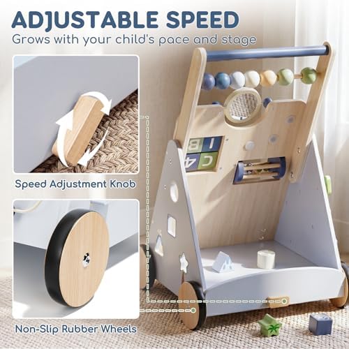 Lehoo Castle Dinosaur Wooden Baby Walker, Adjustable Speed Baby Push Walker - Image 2