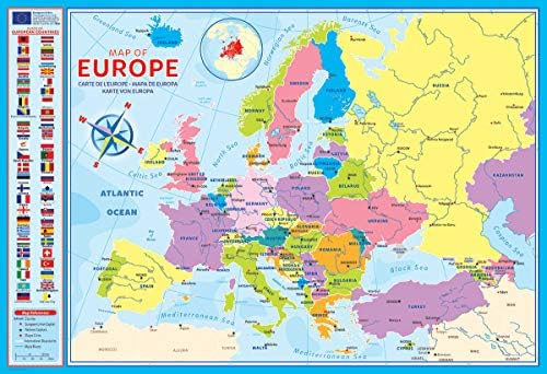 Eurographics Map of Europe 200-Piece Jigsaw Puzzle, 19" Height Finished Size, Blue Board with Durable Easy-Fit Pieces, Made in USA Educational Geography Puzzle - Image 2