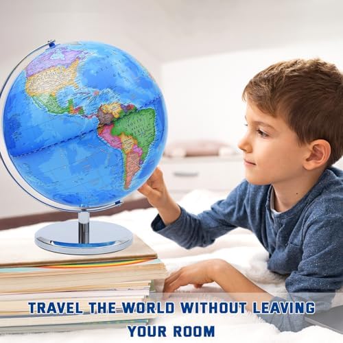 World Globe for Children and Adults, 12 inch Educational Spinning Earth Map with Stand, Self-Assembled Interactive World Globes for Kids Learning, Classroom, Students Desk, Room and Office Decor - Image 6