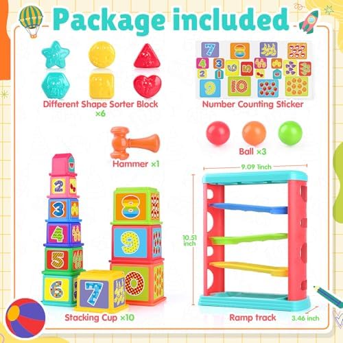 Pound a Ball Toy for Toddlers 1-3, Montessori Toys for Babies 12 18-24 Months, hammer, Stacking Cups, Shape Sorter Blocks, Early Developmental Educational Toys for 1 2 3 Year Old Boys Girls Kids Gift - Image 6