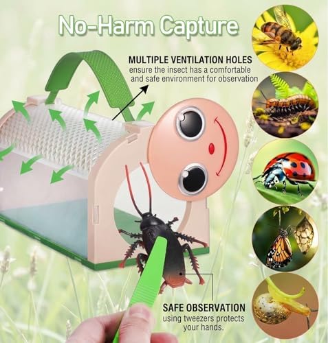 Bug Catcher for Kids Bug Catching Kit,Critter Habitat Box Insect Collecting,Includes Carrying Handle and Easy-Access Door,with Bug Tong,Tweezer & Magnifying Glass,Gift for Boys and Girls - Image 2