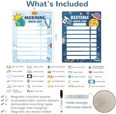 JJPRO Bedtime/Morning Routine Chart - Magnetic Daily Schedule Board for Kids - Outer Space - Image 2