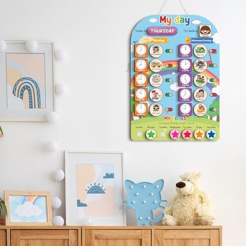 Kid Daily Routine Chart 12x17'', Wooden Chore Chart for Kids, My Day Chore Chart, Kids Daily Chores, Daily Responsibility Chart for Kids - Image 7