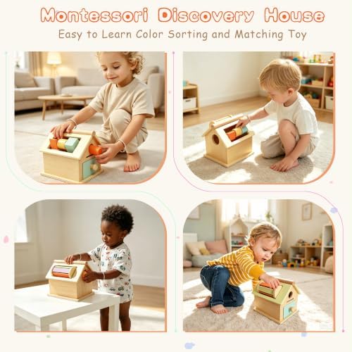 Montessori Toys for 1 Year Old, Toddler Learning Toys, Activity Cube for Toddlers 1-3, 5-in-1 Wooden Toy with Rattle, Shape Sorter, Ball Drop, Cylinder & Token Play, Gift for Boys & Girls - Image 6