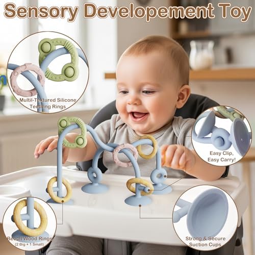 High Chair Suction Cup Toy & Teething Toy Set, Sensory Toy [Sky Blue] - Image 2