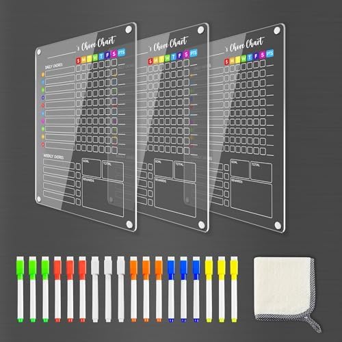 PigPotParty Acrylic Magnetic Chore Chart for Kids, Large 12x16 Inch, 3 Pack by PigPotParty