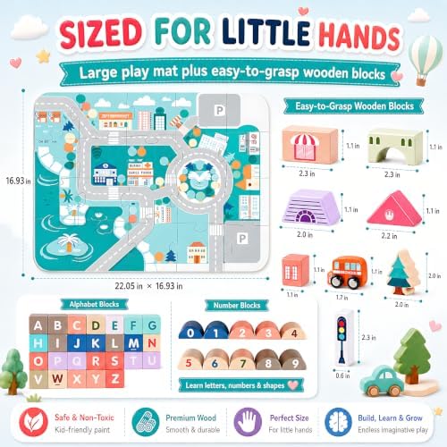 Migargle Wooden Building Blocks Set, 115 Pcs City Construction Stacker Stacking Preschool Learning Educational Toys, Toddler Toys for 3+ Year Old Boy and Girl Gifts - Image 3