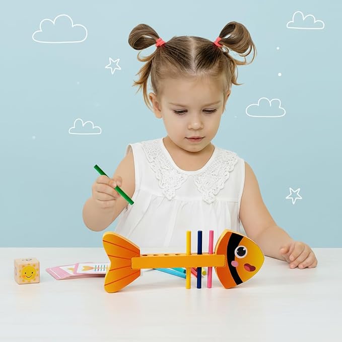 Montessori Fine Motor Skills Toys for Toddlers, Wooden Fishbone Color Matching & Sorting Toy with 20 Task Cards, Learning Educational Gifts for 3 4 5 6 Year Olds, Baby Sensory Training Toys - Image 3