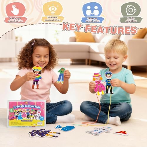 18PCS Dress Up Lacing Card | Girl Montessori Toys Sewing Kits for Kids - Image 3