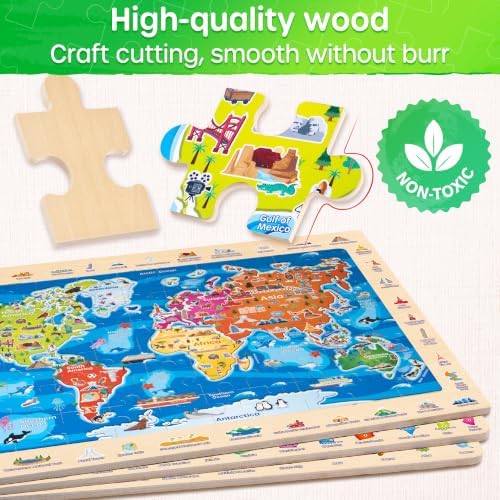 SYNARRY Large USA World Solar System Wooden Puzzles for Kids Ages 4-6 - Image 5