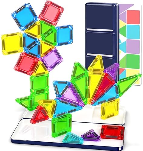 Mini Magnetic Tiles Travel Set with Case 30pcs, Magnet Travel Toys by Odjas