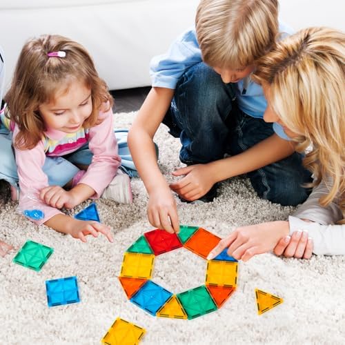 FNJO Magnetic Tiles, Magnet Building Set,60 PCS Building Blocks Set STEM Preschool Montessori Toy for Kids Boys Girls - Image 4