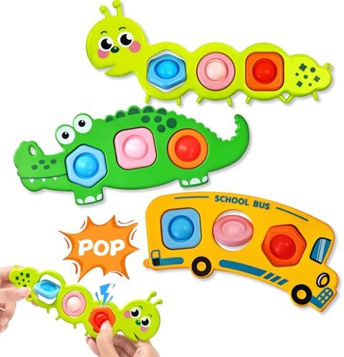 3PC Fidget Popper Sensory Toys Airplane Travel Activities for Toddlers Pop It Fidget Toys for 12+ Month Babies 1 2 3 Year Old Girls Boys Christmas Stocking Stuffer Easter Basket Stuffer Gift by CHILVIL