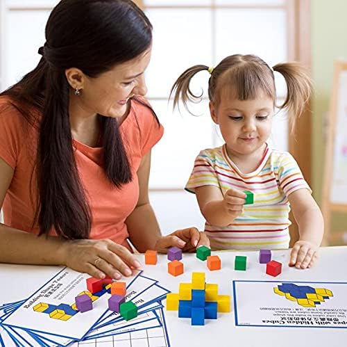 YHZAN Wooden Cube Building Blocks for Kids with Challenge Cards Shape Puzzle Math Material Assorted Colors for Preschool Classroom Supplies for Teachers Elementary Stem Toy - Image 2