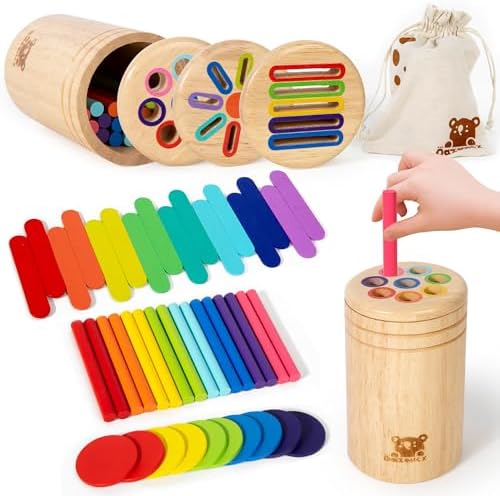 Wooden Sorting Toy for Toddlers 1-3 - Fine Motor Skills Toys,3 in 1Baby Coin Bank & Color Matching Game - Sensory Educational Toy for Boys Girls Travel Activities by Unknown