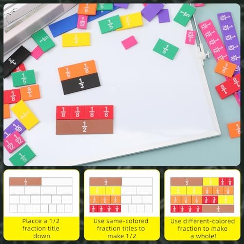 Sayglossy 15 Sets Fraction Tiles Fraction Manipulatives for Preschool Elementary School Educational Math Learning Manipulatives for Teacher Bulk with Storage Box - Image 5
