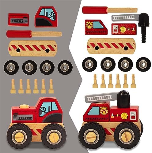 Construction Vehicles for Toddlers, 2 Pcs Wooden Detachable Assemble Cranes and Tractor, Kids Vehicle Toys Hand Push Car Toys for 3 Years Old Boys Girls - Image 3
