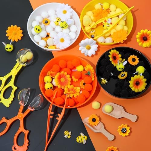 172 Pcs Sunflower Sensory Bin Filler Spring Summer Bee Honeycomb Counting Sorting Sensory Bin Items Fine Motor Sunflower Counts for Easter Day Spring Summer Sorting Counting Decor - Image 3