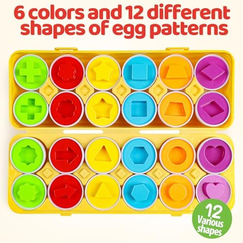 Eggs Toys,Montessori Geometric Egg Early Fine Motor Skills Learning Color Sorting & Shape Sorter Matching Game Easter Basket Stuffers Toys for Toddler Boys Girls Ages 1-3 - Image 3