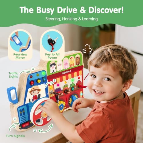 hahaland Montessori Busy Board for Toddlers 3-5, 18-in-1 Wooden Busy Board - Image 3