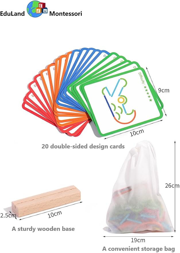 Practical Life/Sensorial Sticks & Rings Shape/Letter Puzzle Construction Set Card Pattern Matching Blocks Logical Educational STEM Classroom Family Game Toy Boy Girl 3-8 Years Gift - Image 9