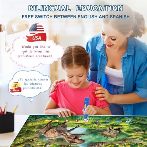 Interactive Dinosaur Toys Learning Poster, Dinosaur Talking Poster, Bilingual Dinosaur Talking Educational Children Toy with Sound Effects, Dinosaur Toys for Ages 3-12, Best Dinosaur Party Gift - Image 2