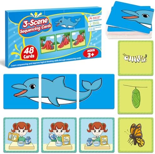 Kasfalci Sequencing Cards,Sequence Board Game for Kids,Speech Therapy Materials Toys for Autism,Story Storytelling,Social Skills,Sentence Building,Preschool Learning Activities,Classroom & Homeschool by Kasfalci