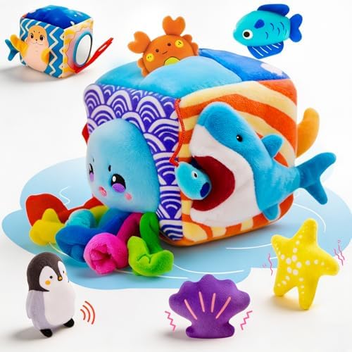 Baby Toys 6-12 Months, Montessori Sensory Toys with 5 Plush Sea Animals by SAIMAND