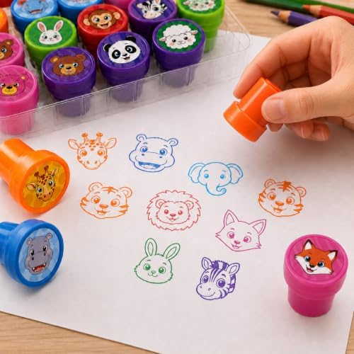 Cinrobiye 24 Pcs Animal Stampers for Kids, Pre-Inked Safari Zoo Party Favor Set, Animal Theme Birthday Party Supplies, Classroom Rewards, Goody Bags, Piñata Fillers - Image 4