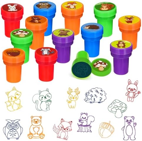 Cinrobiye 24 Pcs Woodland Animals Stampers Party Favor Set, Cute Forest Animal Stamps for Kids Birthday Party, Classroom Rewards, Nature Learning Toys, Goody Bag Fillers by Cinrobiye
