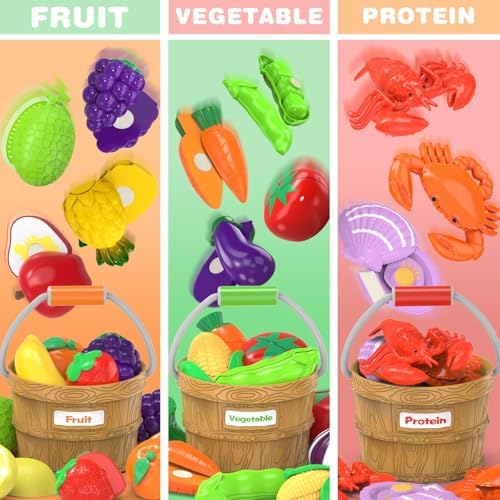 Play Food Toys with Shopping Storage Basket, Cutting Food Sorting Toy - Image 3