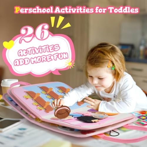 Montessori Busy Board & Busy Book with 20+ Learning Activities, Sensory Activity Toy for Fine Motor Skills, Educational Learning Toy for Airplane & Car Travel, Birthday Gift for Toddler Girls - Image 6