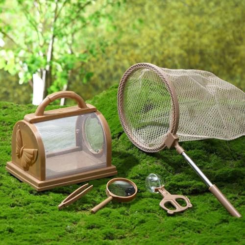 Leking Bug Catcher Kit for Kids 5 Pcs, Kids Outdoor Explorer Kit with Butterfly Net, Insect Observation Cage, Tweezers and Magnifying Glass, STEM Learning Bug Catching Set for Toddler Age 3-12 by Leking