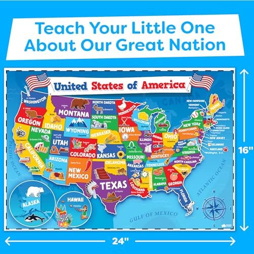United States and World Map For Kids Classroom Posters 2pc Set - 24” x 16” Waterproof US and World Map for Classroom Decor Posters - Teacher Classroom Must Haves - Homeschool Back to School Supplies - Image 4