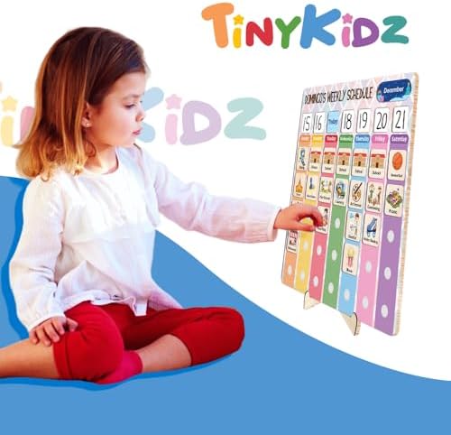 Wooden Weekly Routine Chart For Kids - 15x15" Visual Schedule And Calendar For Toddler Planner - Image 3