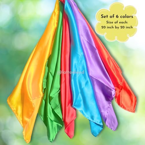 Lattooland Sensory Play Scarves – 6 Pcs | Multicolor Dance & Music Scarves for Kids | Juggling Scarves for Girls, Boys | 20" x 20" Soft Play Silks for Children | Rainbow Playsilks Babies 6 Months+ - Image 2