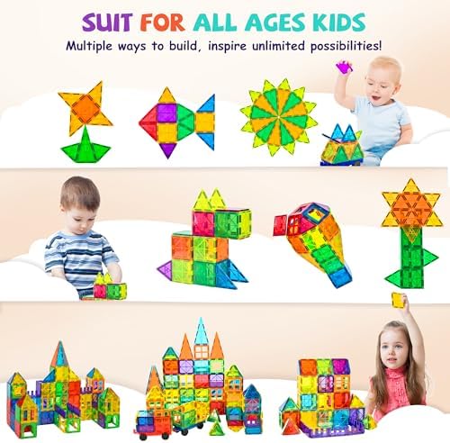 cossy 120Pcs Magnetic Tiles Magnetic 3D Building Blocks Set, Construction Toys for 3 4 5 6 7 8 Year Old Boy and Girl with Stronger Magnets, Educational Toys, Recreational, Conventional - Image 3