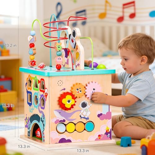 Pre-Assembled 9-in-1 Large Wooden Activity Cube Toy for Toddlers 18M+ - Image 3