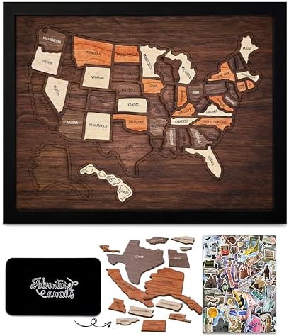 flinelife USA Travel Map, 17x13, Wooden USA Map Puzzle, Perfect for Couples and Families Gift by flinelife
