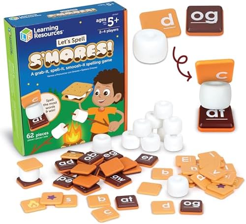 Learning Resources Let's Spell S'mores - Montessori Toys, Kindergarten Learning Activities, Phonemic Awareness Flash Cards, Dyslexia Tools for Kids, Speech Therapy Materials, Learn to Read by LearningResources